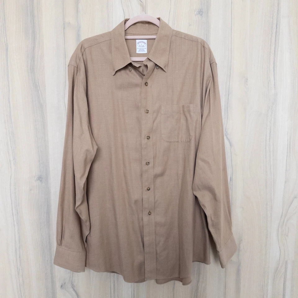 Camisa Brooks Brothers Para Hombres Cachemira Abotonada Talla L Tostada Clásica Tranquila Lujo Foto 1 de 4