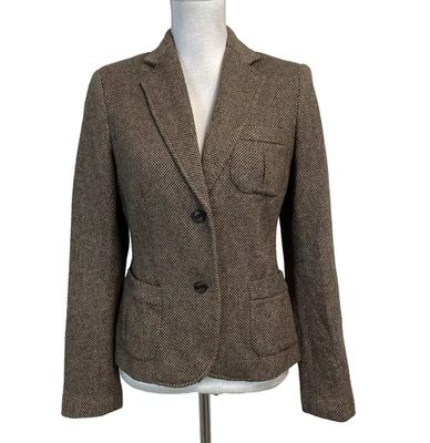Chaqueta Blazer Chaps Talla 4 Marrón Tweed Lana Jinete Ecuestre Polo Carrera Informal Foto 1 de 4
