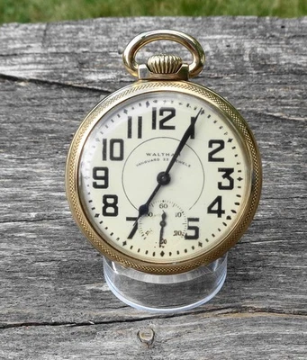 1947 Waltham Vanguard Railroad Pocket Watch 10K GF Open Face 16s 23j Runs - Image 1 of 4