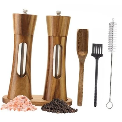 2 Pack Wooden Salt and Pepper Grinder Set — 8 Inch Refillable Salt and Pepper  - Image 1 of 4