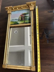 Antiker Bundesspiegel Gold mit umgekehrter bemalter Platte 19. Jahrhundert - Bild 1 von 19