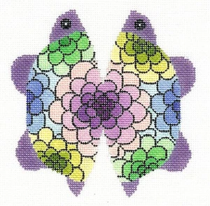 *Exclusive* Beautiful Flowered TURTLE handpainted Needlepoint Canvas LEE RETIRED - Picture 1 of 1