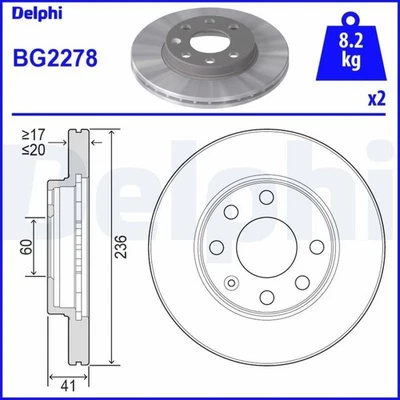 2x DELPHI BG2278 Disco de freno Delantero para OPEL Kadett E CC (T85) 236mm - Imagen 1 de 4