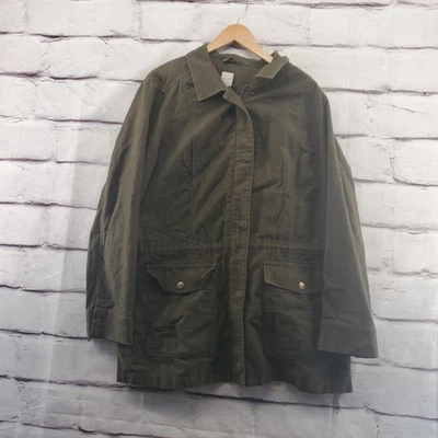 Chaqueta para mujer Jill grande verde algodón utilitario abrigo de campo bolsillos con botones Foto 1 de 4
