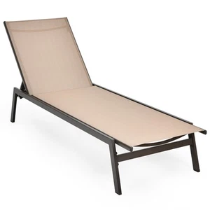 Patiojoy Patio Lounger Chair Chaise Recliner Back Adjustable Garden Deck Brown - Picture 1 of 11