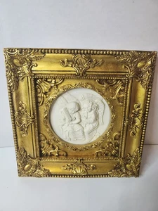 Marmor Cherub Wandrelief mit Gold Glitzer Rahmen - klassische Wohnkultur - Bild 1 von 6