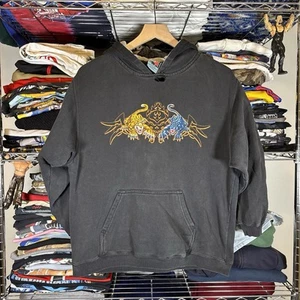 Vintage Y2K 90s Tigers Skater Hoodie Size Small Black JNCO STYLE Rare - Picture 1 of 8