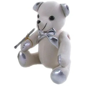Autograph Teddy Bear 38cm Silver Metallic Plush Guestbook Message Bear With Pen - Bild 1 von 4