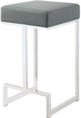 Taburete contemporáneo de altura de mostrador de 25" coaster en tapicería de cuero sintético gris Foto 1 de 4