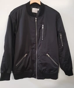Asos Bomber Jacket Unisex Size 16 Solid Black Full Zip Long Sleeve - Picture 1 of 14