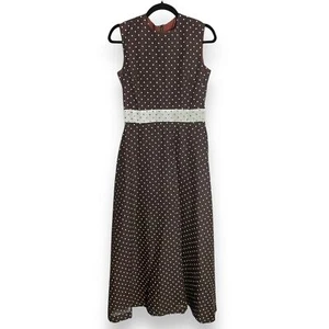 Maxi abito a pois marrone e bianco anni 70 donna carino marrone a pois taglia 10 - Foto 1 di 6