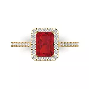 Anillo de boda promesa de turmalina halo corte esmeralda de 1,98 quilates oro amarillo 14 K - Imagen 1 de 11