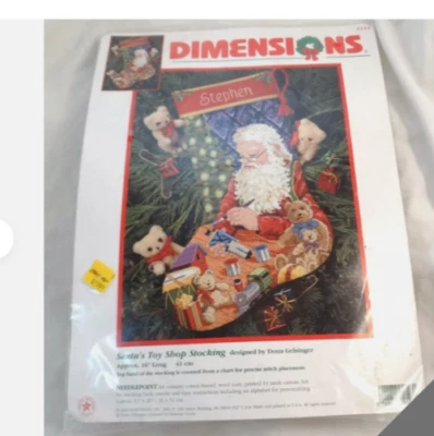 Vtg Rare Dimensions Santa's Toy Shop Handpainted Needlepoint canvas#9123 started - Image 1 of 4