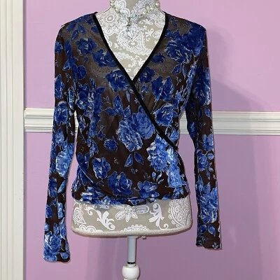 Camisa top de malla de hadas vintage años 90 y2k fairycore cabaña renacimiento terciopelo floral Foto 1 de 4