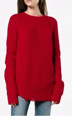 Suéter Jersey Helmut Lang Cashmere Distressed S Rojo $400 Foto 1 de 2