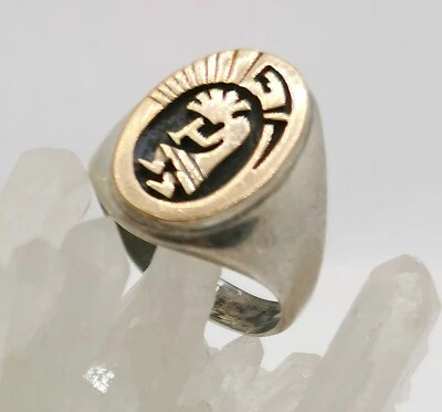 Herrenring Symbol  Ring Sterlingsilber  18 Karat Gold signiert Gr. 61 - Bild 1 von 4