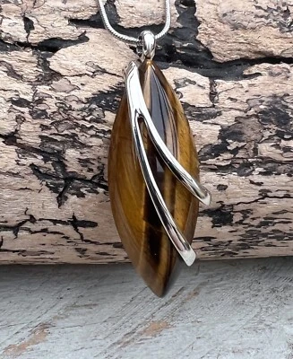 Schlangenkette,Kette,Halskette, langer Anhänger, Schmuckstein Tigerauge, NEU - Bild 1 von 2