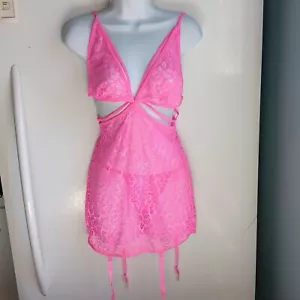 Dream Girl Rosa Caliente Liguero/Deslizamiento con Tanga Panty Nunca Usado Exhibición Talla MedB27 - Imagen 1 de 9