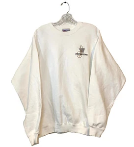 RARE Vintage 90s Hanes Ultimate Cotton Men's L White Crew Sweatshirt Printed GUC - Picture 1 of 10