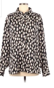 Topshop black & Cream Print Button Front Collar Long Sleeve Blouse, sz 8 New - Picture 1 of 12