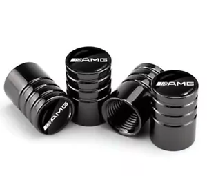 LOT 4 BLACK VALVE CAP MERCEDES AMG LOGO - SHIPPING FROM FRANCE IN FOLLOW - Picture 1 of 4