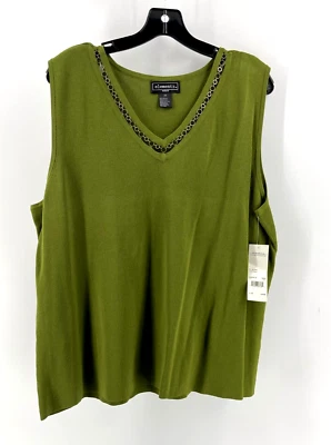 NST Elementz Women's Plus Olive Green Sleeveless Stretch Knit Shirt Top Size 2X - Image 1 of 4