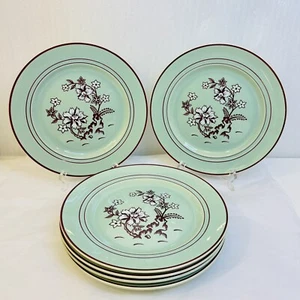 Franciscan Ware Pottery Tiger Flower Celadon Luncheon Plates Set of 6 from 1940s - Picture 1 of 14