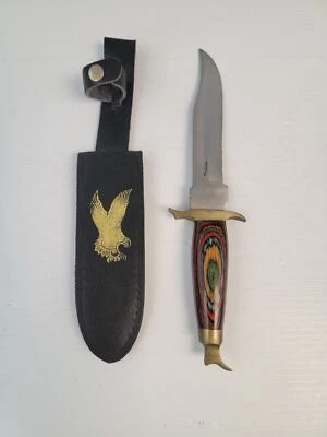 RARE / VINTAGE / PAKISTAN STAINLESS HUNTING KNIFE / UNIQUE BRASS SWIRLED HANDLE - Image 1 of 4