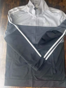 Adidas Track jacket Gray and Black color block - Youth Large 14/16 - Picture 1 of 3