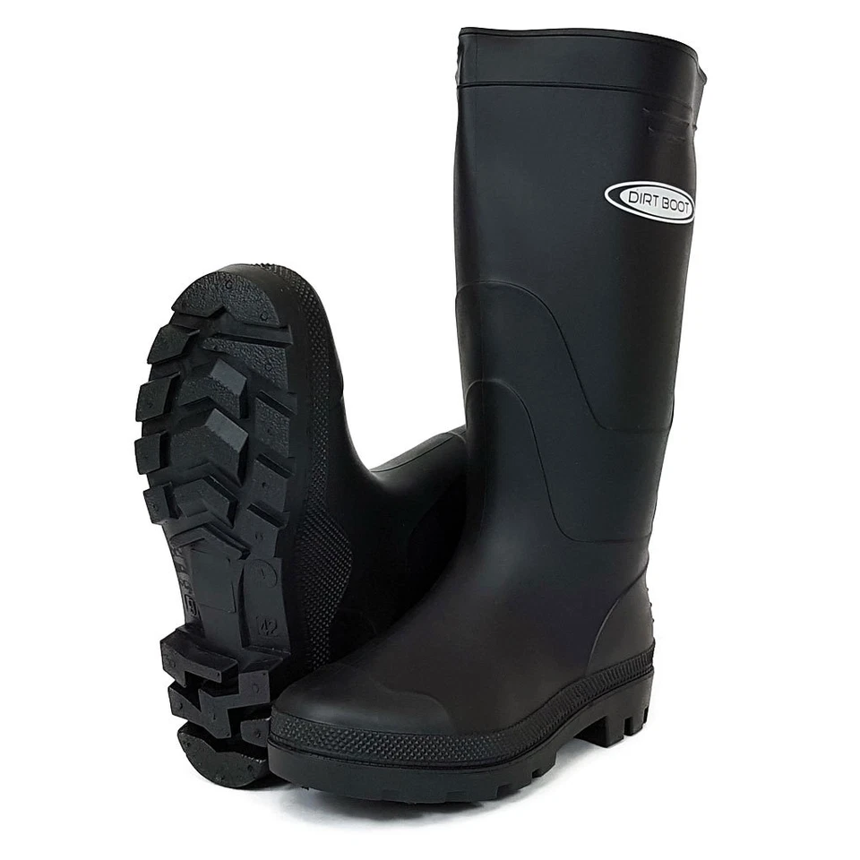 Dirt Boot® Ladies Mens Black & Green Festival Wellington Boots Wellies Gardening - Image 1 of 3
