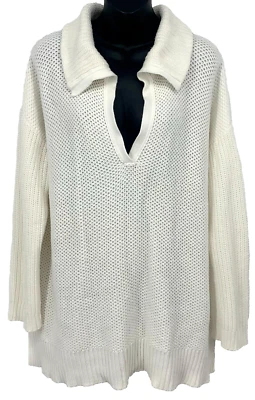 Ralph Lauren Women Knit Sweater Plus Size 2X White Long Sleeve Collar Henley - Image 1 of 4