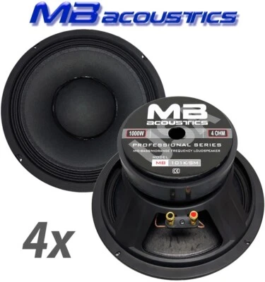 4x 10" Midrange Speakers 1000 Watts 4 Ohm MB Acoustics Car & Pro Audio Woofers