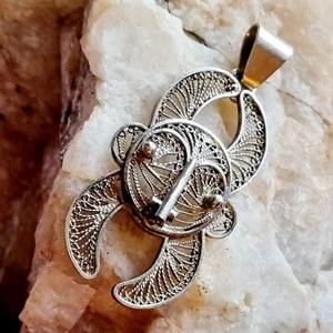 Vintage Anhänger Handwerker Afrikanische Maske Silber Filigran 43x28mm Ohne Widder - Bild 1 von 8