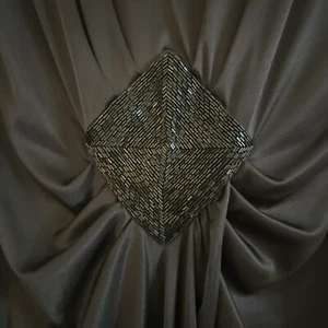 Vintage 80s Party Dress - Black M Gathered Draped Beaded  Elegant Formal Dallas - Picture 1 of 8