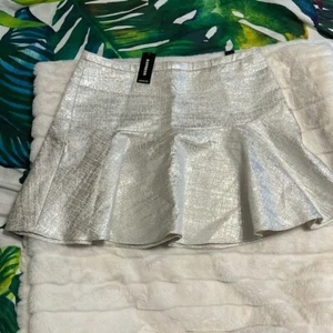 NWT $49 Express Sz 4 Champagne Metallic Skater Mini Party Rave Grad Night Skirt - Picture 1 of 9