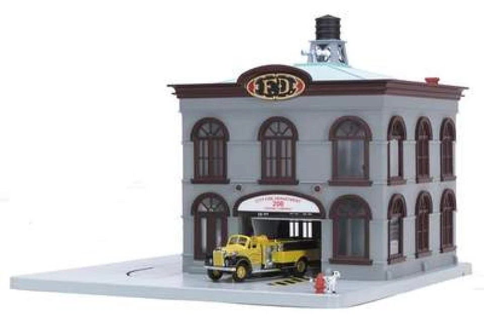 Motor de bombeiros amarelo MTH 30-9112 Operating Firehouse Engine Company 208 na caixa - Imagem 1 de 1