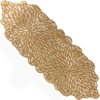 金属珠桌旗 13x36 英寸 - 玻璃串珠和涤纶手工... — 第 1/4 张图片