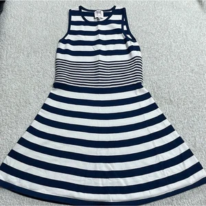 Milly Minis Girl's Sz 14 Fit n Flare Stripe Knit Dress Navy Blue White Viscose - Picture 1 of 9