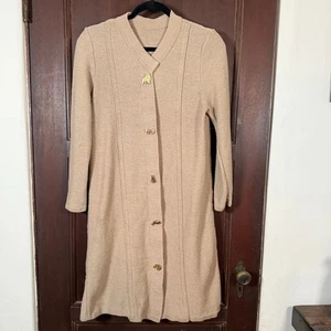 90er Vintage | Beige Wolle Long Line Cardigan Pullover Unikat Goldknöpfe | Small - Bild 1 von 9