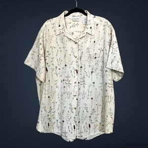 Victoria Jones Shirt Womens 2XL Beige Floral Print Linen Blend Button Up Top - Picture 1 of 8