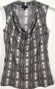 Worthington Damen Medium schwarz weiß beige Bluse Top ärmellos Wasserfallausschnitt - Bild 1 von 3