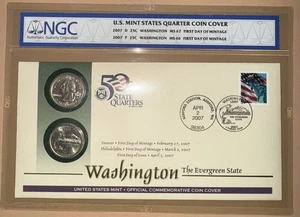 2007 P&D Washington State Quarter First Day Coin Cover NGC MS66/MS67 - Picture 1 of 2