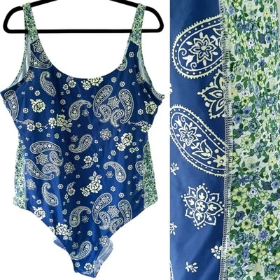 Traje de baño Aerie One Piece XXL azul cachemir retazos floral cobertura completa Ditsy Foto 1 de 4