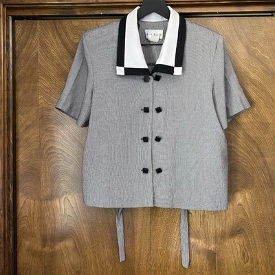 Blusa de Colección Miss Dorby Talla 14 Manga Corta Ropa de Trabajo Negro Blanco Almohadilla para el Hombro Foto 1 de 4