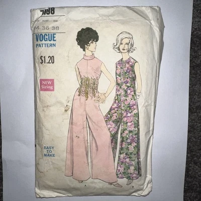 Vogue 7498 Misses Pantdress Jumpsuit Size 14 Sewing Pattern Vintage 1960s HTF - Image 1 of 4