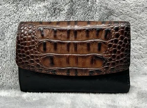 Vintage Brahmin braune Leder-Geldbörse mit Krokoprägung Clutch Doppelfaltung Portemonnaie - Bild 1 von 10