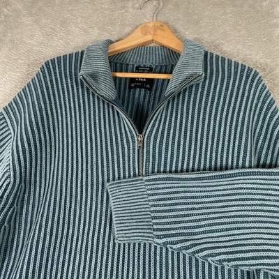 Abercrombie & Fitch Oversized Rib Knit Half Zip Sweater Womens Large Blue Stripe - Image 1 of 4