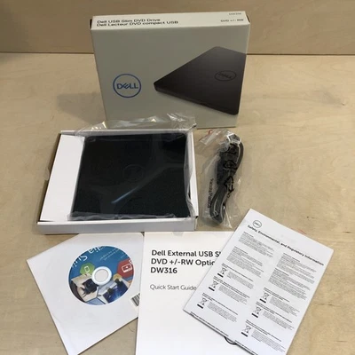 Dell 8x External DVD/CD USB Slim Drive Player DW316 Plug & Play w Burn Software - Image 1 of 4