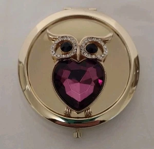 Vintage Monet Eule Spiegel kompakt goldfarben mit Strasssteinen - Bild 1 von 6