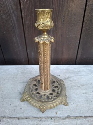 Chandelier Bougeoir Ancien Bronze Religieux 19eme Siècle  - Photo 1/4